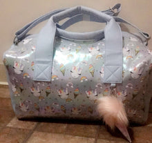 Load image into Gallery viewer, Light Blue Metallic Sweet Treats Duffle Bag